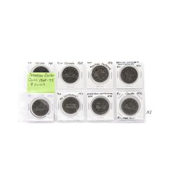 8 canadian one dollar coins from 1968-75