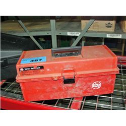 Orange plastic toolbox and contents