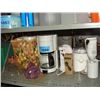 Image 1 : Shelf lot of small kitchen appliances and misc