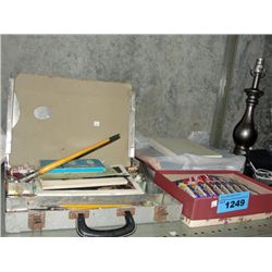 Shelf lot of artist s paint supplies