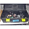 Image 1 : Black plastic toolbox filled with assorted fishing