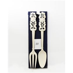 Genuine ivory carved fork and spoon set