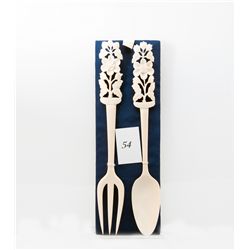 Genuine ivory carved fork and spoon set