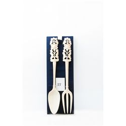 Genuine ivory carved fork and spoon set