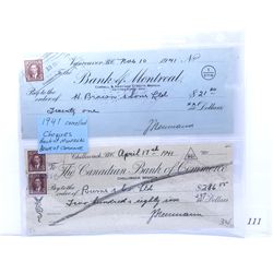 1941 cancelled cheques bank on monteal and bank