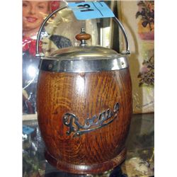 Antique oak biscuit barrel