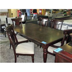 Cherry finish dining table with one leaf and 6