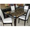 Image 1 : Faux granite top dining table with 4 white leather