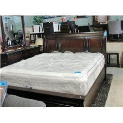 Cherry finish king size bed; headboard, footboard