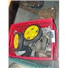 Image 1 : Red milk crate filled with assorted casters