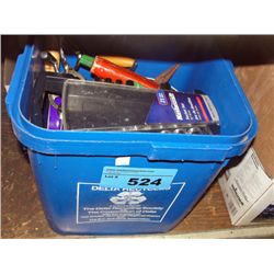 Blue bucket filled with assorted tools