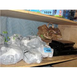 shelf lot of cordless phones, and bluray disc