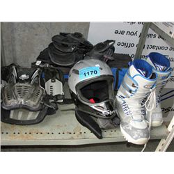 Shelf lot of assorted motorcross and snowboarding