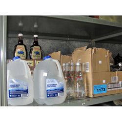 Shelf lot of bottle waters, stuffing mix and blue