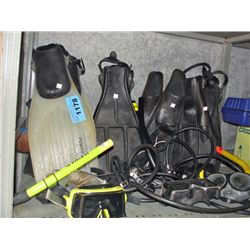 Shelf lot of watersport scuba diving and snorkel