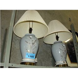 Pair of grey floral glass based table lamps