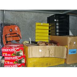 Shelf lot of misc items; ball glove, telephone,