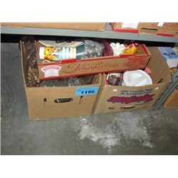 3 boxes of misc kitchenwares and decorative