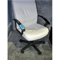 White leather and black gas lift office chair