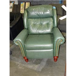 Green leather living room arm chair recliner