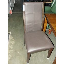 Brown leather padded dining room side chair