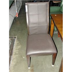 Brown leather padded dining room side chair