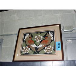 Framed stitched decorative wall hanging