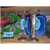 Image 1 : 2 silver plated candle holders and a vase