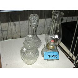 Oil lamp and 2 liqour decanters