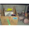 Image 1 : Shelf lot of misc; fake rocks, table lamps etc