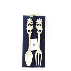 Hand carved genuine ivory fork and spoon set