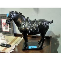 Black painted decorative ceramic horse