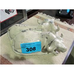 Hand crafted stone carved 3 napping oxen sculpture