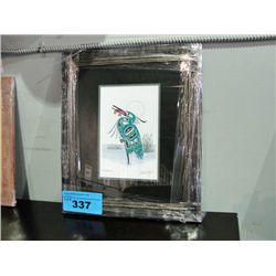 Framed west coast native print titled green heron