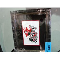 Framed west coast native print titled wolf dancer