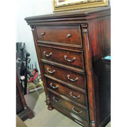 Mahogany finish 5 drawer bedroom highboy chest