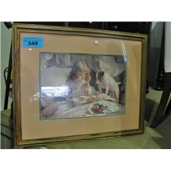 Framed little girl with dog and kitten print