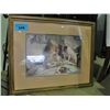 Image 1 : Framed little girl with dog and kitten print