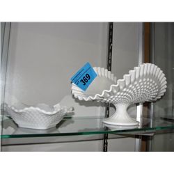 2pc milk glass set; banana bowl and candy dish