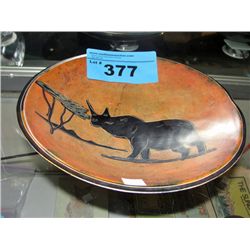 Hand crafted stone carved bowl with rhino motiff