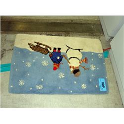 Hand knotted woven snowman and child with sled