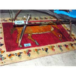 Approx 4F by 5F hand knotted wool area rug with