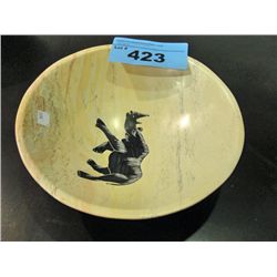 Hand crafted stone carved bowl with black rhino