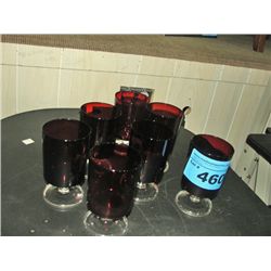 Set of 7 ruby glass stemware glasses
