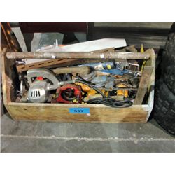 Carpenters wooden toolbox and contents