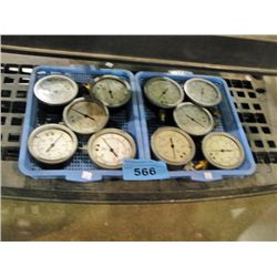 2 blue baskets of industrial gauges