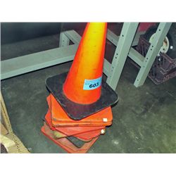 Lot of orange roadside safety cones