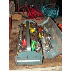 Greyish metal tool box and contents