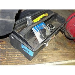 Black plastic toolbox and contents