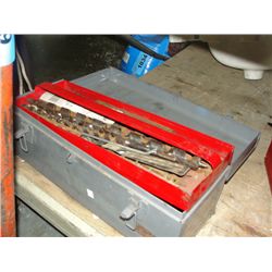 Grey metal toolbox and contents